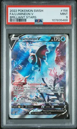 2022 POKEMON SWORD & SHIELD BRILLIANT STARS #156 FULL ART/LUMINEON V PSA 9 - Image 1