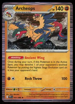Archeops 051/086 Holo Rare White Flare Pokemon Near Mint - Image 1