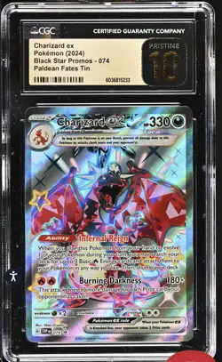 2024 POKEMON BLACK STAR PROMO PALDEAN FATES TIN CHARIZARD EX CGC PRISTINE 10 - Image 1