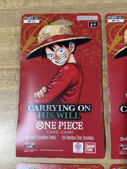 One Piece OP-13 Carrying on His Will English Sleeved Blister Packs - Lot of 8 - Image 3