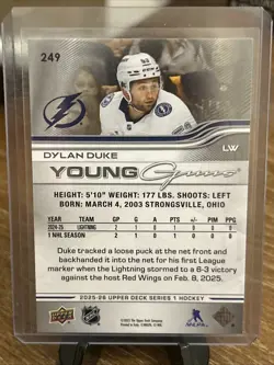 2025/26 Dylan Duke Upper Deck Series 1 Young Guns Deluxe /250 Card # 249 - Image 3