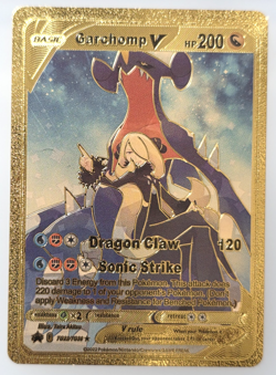 Pokemon Garchomp V 200hp Gold Foil Fan Art Collector Card TCG - Image 1