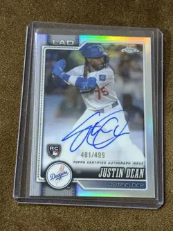 JUSTIN DEAN RC 2026 TOPPS CHROME BASEBALL AUTOGRAPH /499 REFRACTOR ROOKIE AUTO - Image 1