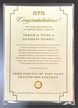 2024 Super Products Pieces of the Past Tesla & Nobel 1700's Edition Relic - Image 2