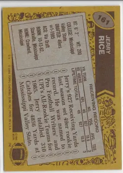 1986 Topps - Jerry Rice #161 C* on Copyright Line (RC) VG-EX Condition - Image 2