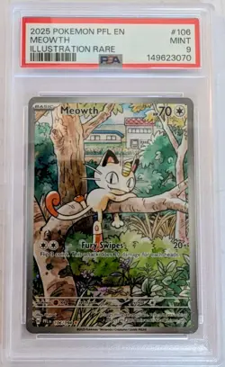 2025 POKEMON PFL EN-PHANTASMAL FLAMES ILLUSTRATION RARE #106 MEOWTH PSA 9 - Image 1