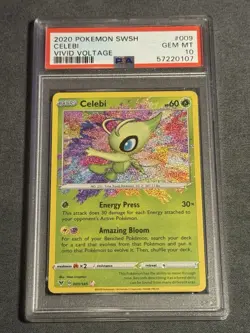 2020 Pokemon Celebi 009/185 Swsh04: Vivid Voltage Holo PSA10 - Image 1