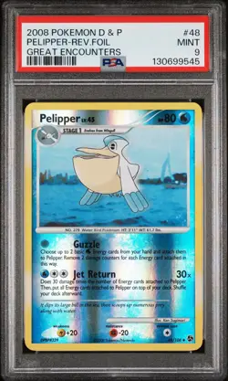 PSA 9 PELIPPER #48 REVERSE 2008 POKEMON DIAMOND & PEARL GREAT ENCOUNTERS (POP 11 - Image 1
