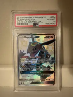 PSA 10 2018 Pokemon TCG Sun & Moon Rayquaza GX 177a Promo Full Art Holo EN - Image 1