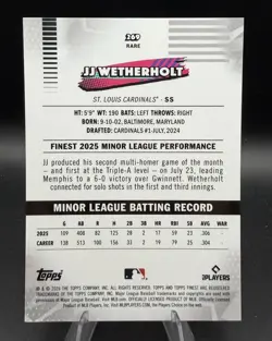 2026 Topps Finest JJ Wetherholt Rare Orange Mini Diamond Refractor /25 - #269 RC - Image 3