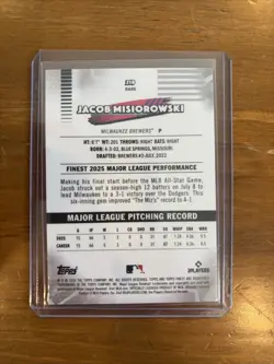 2026 Topps Finest Jacob Misiorowski RC Rare Pink Refractor /250 Brewers - Image 3