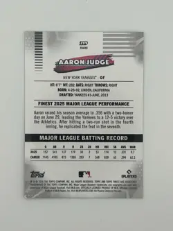 2026 Topps Finest #299 Aaron Judge Rare Yellow Refractor #191/275 (RC) - Image 2