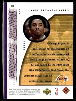 2000-01 Upper Deck Kobe Bryant Los Angeles Lakers #440 - Image 2