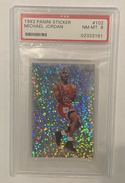 1992 Panini Sticker Michael Jordan Foil #102 PSA 8 Chicago Bulls EXTREMELY RARE - Image 1