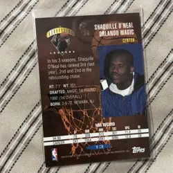 1995-96 Topps Power Boosters Shaquille O'Neal Shaq Rebounding Leaders Card - Image 2