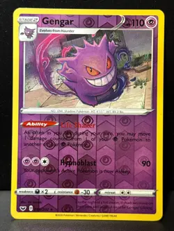 Gengar 085/202 SWSH Sword & Shield Rare Reverse Holo Pokemon Card NM - Image 1