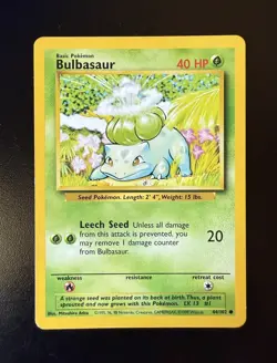 Bulbasaur 044/102 Base Set Regular Unlimited Common Card Pokemon TCG Vintage LP - Image 1