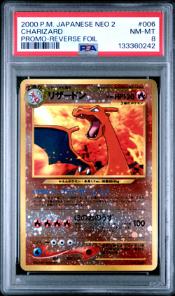 PSA 8 Charizard #006 2000 Reverse Holo Neo 2 Japanese Pokemon Card Vintage - Image 1