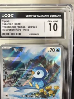 Pokemon Piplup 098/094 Phantasmal Flames Illustration Rare Holo CGC 10 Psa - Image 5
