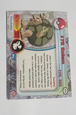1999 Topps Pokemon TV Animation Series 1 Golem #76 Blue Logo Foil - Image 2