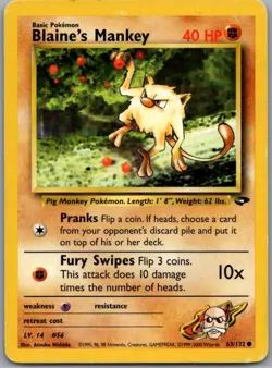Blaine's Mankey 63/132 Common Gym Challenge Pokemon Unlimited Lightly Played - Image 1