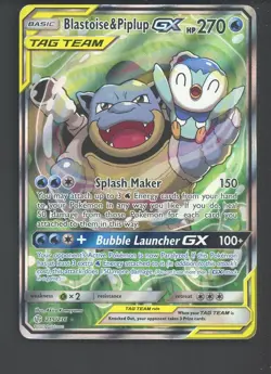 2019 Pokemon Sun & Moon Cosmic Eclipse #215 FA Blastoise & Piplup GX - Image 1