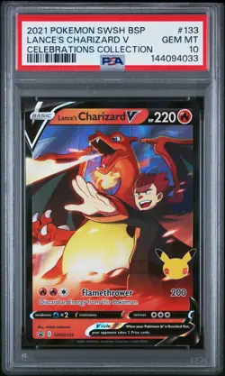 2021 POKEMON SWSH BLACK STAR PROMO #133 LANCE'S CHARIZARD V PSA 10 - Image 1