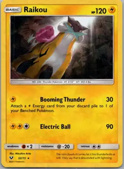 Pokemon TCG Raikou 32/73 Shining Legends Cracked Ice Holo LP - Image 1