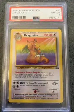 Pokemon Dragonite 19/62 Fossil Rare Regular EX PSA 8 1999 English - Image 1