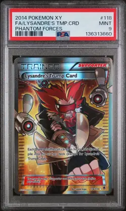 2014 POKEMON XY PHANTOM FORCES #118 FULL ART/LYSANDRE'S TRUMP CARD PSA 9 - Image 1