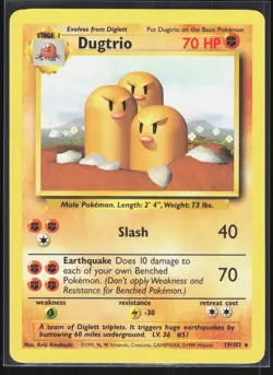 Dugtrio 19/102 Rare Base Set Unlimited Pokemon 1-11-28 - Image 1