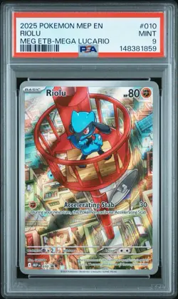 2025 POKEMON MEP EN-ME BLACK STAR PROMO #010 RIOLU PSA 9 Meowth Psa 9 And Keldeo - Image 1