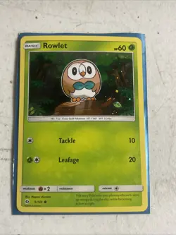 Pokemon SM Base Set Cosmo Holo Rowlet #9/149 Common - Image 1
