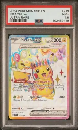 Pokemon 2024 Pokemon SSP EN Pikachu EX #219 Ultra Rare PSA 7.5 - Image 1