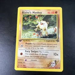 Blaine’s Mankey 63/132 Gym Challenge 1st Edition Pokemon HP - Image 1
