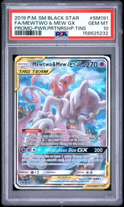 2019 POKEMON SM BLACK STAR PROMO #SM191 FULL ART/MEWTWO & MEW GX PSA 10 - Image 1
