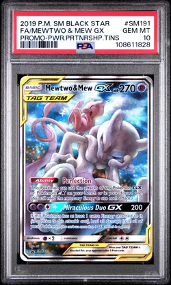 2019 POKEMON SM BLACK STAR PROMO #SM191 FULL ART/MEWTWO & MEW GX PSA 10 - Image 1