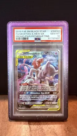 2019 POKEMON SM BLACK STAR PROMO #SM191 FULL ART/MEWTWO & MEW GX PSA 10 - Image 1