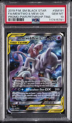 2019 POKEMON SM BLACK STAR PROMO #SM191 FULL ART/MEWTWO & MEW GX PSA 10 - Image 1
