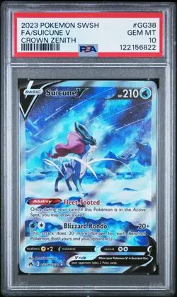 2023 POKEMON SWORD AND SHIELD CROWN ZENITH #GG38 FA/SUICUNE V PSA 10 CRACK Slab - Image 1