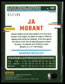 2023-24 Donruss Optic #190 Ja Morant Red Velocity #/299 - Image 2