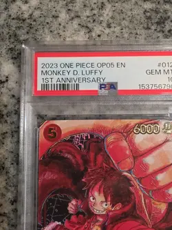 2023 One Piece OP05 EN Monkey D Luffy 1st Anniversary #012 PSA 10 GEM MINT - Image 2