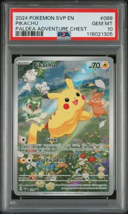2024 POKEMON SVP EN-SV BLACK STAR PROMO PALDEA ADVENTURE CHEST PIKACHU PSA 10 - Image 1