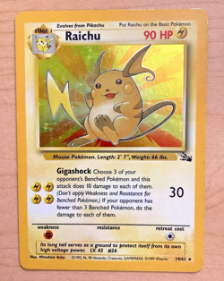 Pokemon TCG Raichu 14/62 Fossil Holo Rare Unlimited 90 HP English 1999 - Image 1