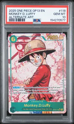 2025 ONE PIECE OP13-CARRYING ON HIS WILL ALTERNATE ART MONKEY D. LUFFY PSA 10 - Image 1