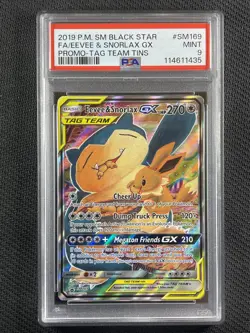 Pokemon Cards PSA 9 MINT Eevee & Snorlax Gx Tag Team Promo Tins S&M SM169 - Image 1