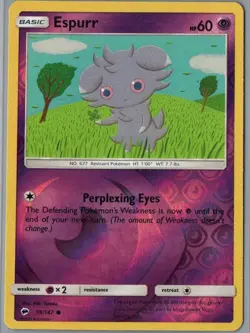 Espurr 59/147 Common Burning Shadows Pokemon Reverse Holo Near Mint - Image 1