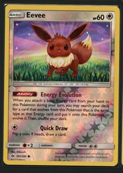Eevee 101/149 Common SM Base Set Pokemon Reverse Holo Near Mint - Image 1