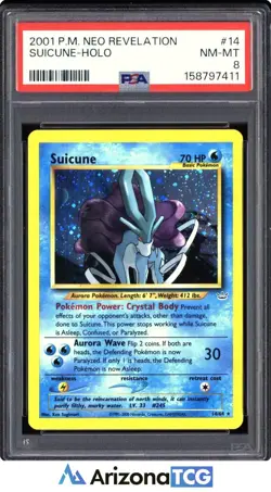 Pokemon 2001 Suicune 14/64 Holo Neo Revelation PSA 8 - Image 1