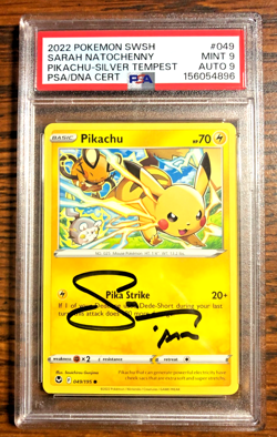 Pikachu Non-Holo Common #049|PSA MINT 9/AUTO 9|Sarah Natochenny|Pokemon TCG - Image 1